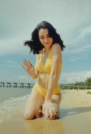 Sexy Joanna Crauswell in Yellow Bikini at the Beach