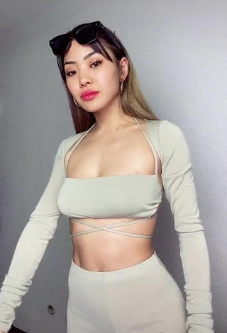 Hot Tama Tomo in Grey Crop Top without Brassiere