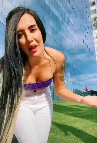 Hot Adriana Valcárcel in Violet Tube Top in a Street