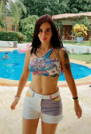 Cute Adriana Valcárcel in Floral Bikini Top at the Pool
