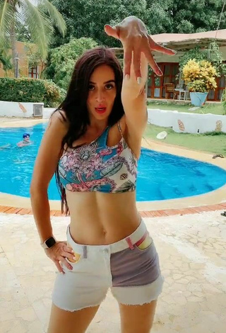 2. Cute Adriana Valcárcel in Floral Bikini Top at the Pool