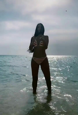 Sweet Adriana Valcárcel in Cute Striped Bikini in the Sea