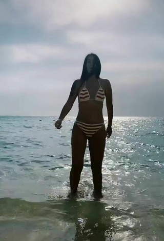 2. Sweet Adriana Valcárcel in Cute Striped Bikini in the Sea