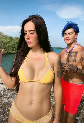Erotic Adriana Valcárcel in Yellow Bikini at the Beach