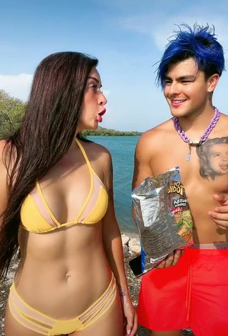 3. Erotic Adriana Valcárcel in Yellow Bikini at the Beach