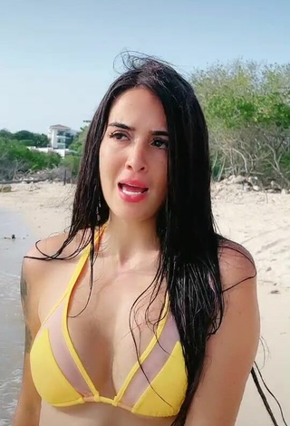 4. Amazing Adriana Valcárcel in Hot Yellow Bikini at the Beach