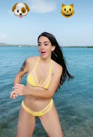 2. Hottie Adriana Valcárcel in Yellow Bikini in the Sea