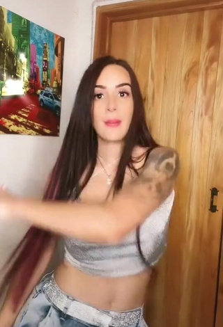 2. Cute Adriana Valcárcel in Silver Crop Top and Bouncing Boobs
