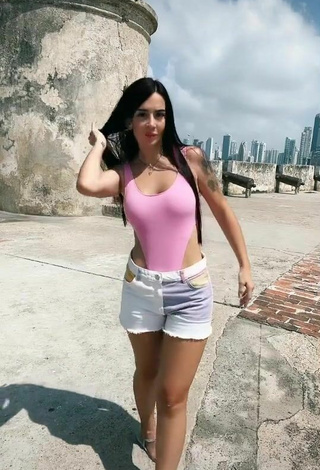 Sweetie Adriana Valcárcel in Pink Swimsuit in a Street