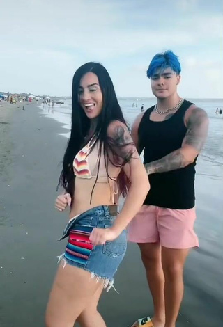 3. Sexy Adriana Valcárcel in Striped Bikini at the Beach