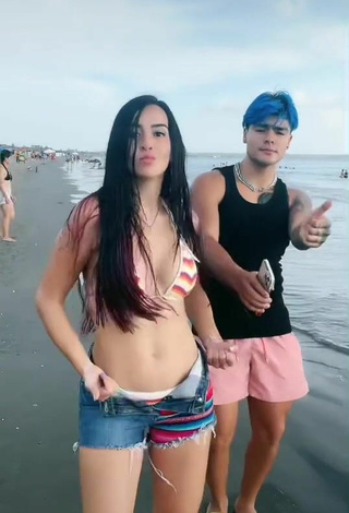 5. Sexy Adriana Valcárcel in Striped Bikini at the Beach