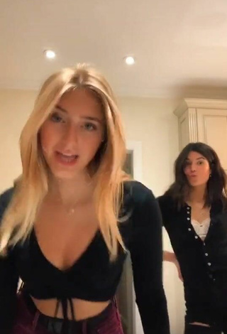 Sweetie Ally Jenna Shows Cleavage in Black Crop Top