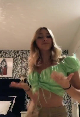 4. Cute Ally Jenna Shows Cleavage in Green Crop Top