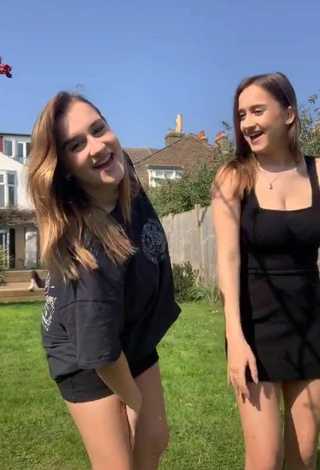 2. Sexy Amber & Misha Lansberry in Black Skirt in a Street and Bouncing Boobs