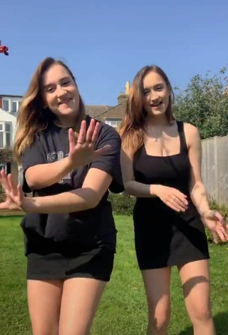 3. Sexy Amber & Misha Lansberry in Black Skirt in a Street and Bouncing Boobs