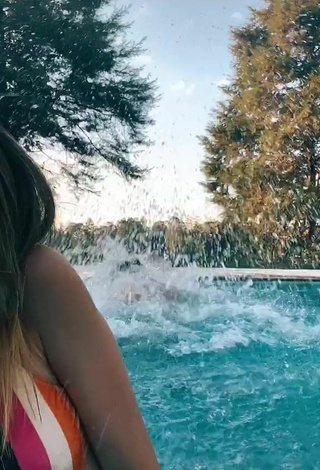 4. Cute Ananda Morais in Striped Bikini Top at the Pool