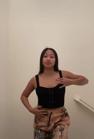 Beautiful Anneston Pisayavong in Sexy Black Crop Top and Bouncing Breasts