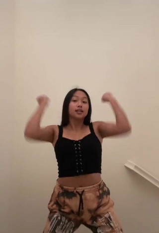 4. Beautiful Anneston Pisayavong in Sexy Black Crop Top and Bouncing Breasts
