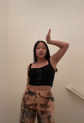 5. Beautiful Anneston Pisayavong in Sexy Black Crop Top and Bouncing Breasts