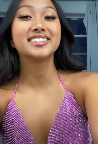 Sexy Anneston Pisayavong Shows Cleavage in Purple Top without Bra