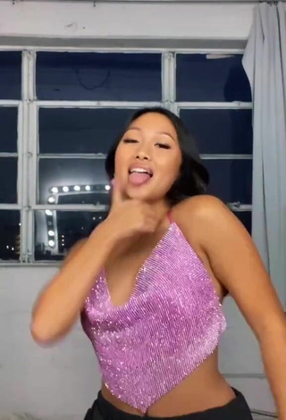 4. Sexy Anneston Pisayavong Shows Cleavage in Purple Top without Bra