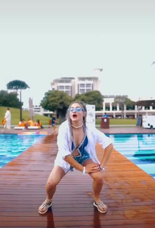 2. Sexy Asya Burcum in Blue Swimsuit at the Swimming Pool