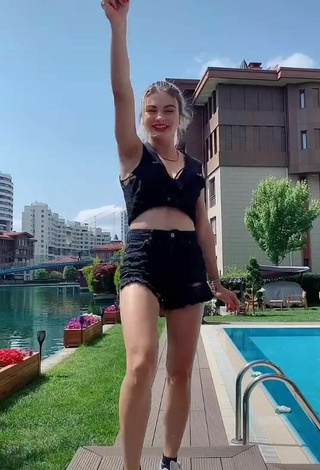 2. Sweetie Asya Burcum in Black Crop Top at the Swimming Pool