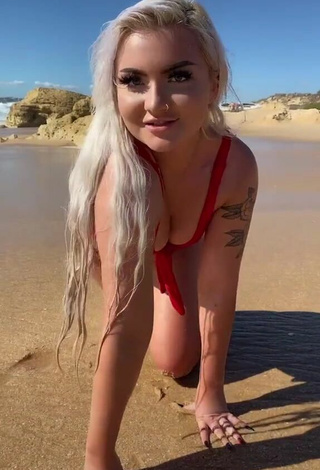 Sexy Lowri Rose-Williams Shows Cleavage in Red Bikini at the Beach