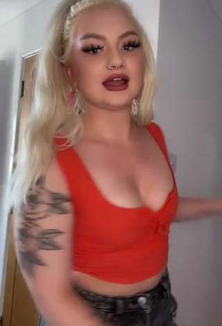 4. Pretty Lowri Rose-Williams in Red Crop Top and Bouncing Breasts