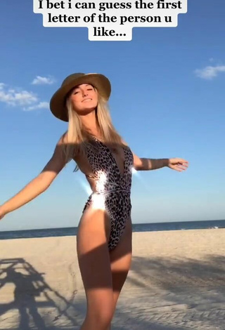 2. Hot Brooklyn Gabby in Leopard Swimsuit at the Beach