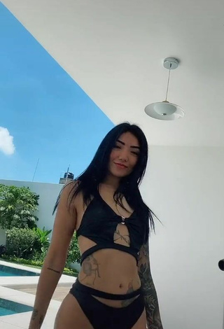 Cute Nicole Amado in Black Bikini at the Swimming Pool