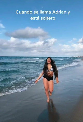 Cute Annie Vega in Checkered Bikini Top at the Beach