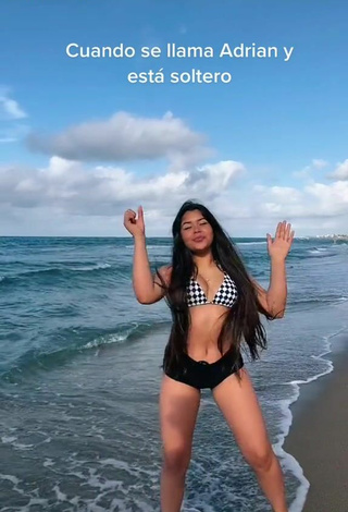 3. Cute Annie Vega in Checkered Bikini Top at the Beach