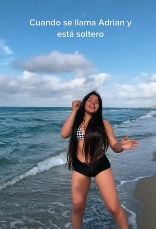 4. Cute Annie Vega in Checkered Bikini Top at the Beach