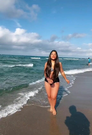 Hot Annie Vega in Checkered Bikini Top at the Beach