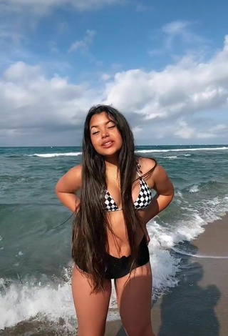 Sexy Annie Vega in Checkered Bikini Top at the Beach