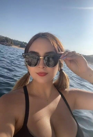 Sexy Abril Abdamari Garza Alonso Shows Cleavage in Black Bikini Top on a Boat