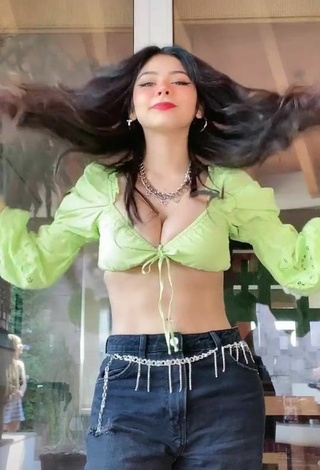 Wonderful Aylin Criss Shows Cleavage in Lime Green Crop Top