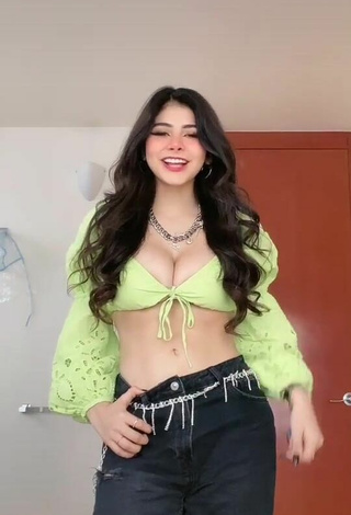 Pretty Aylin Criss Shows Cleavage in Lime Green Crop Top