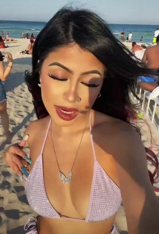 Cute Desiree Montoya Shows Cleavage in Purple Bikini Top at the Beach