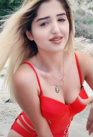3. Cute Eda Aslankoç in Red Swimsuit at the Beach