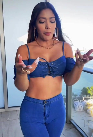 Sweetie Farina in Blue Crop Top on the Balcony