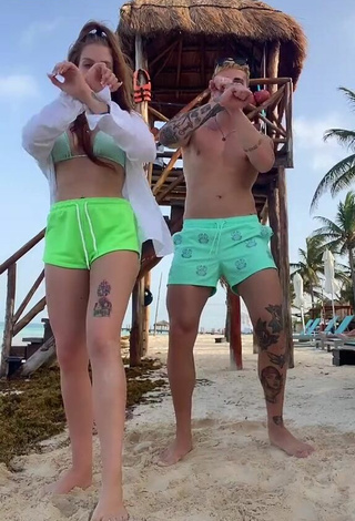 2. Sexy Flávia Charallo in Light Green Bikini Top at the Beach