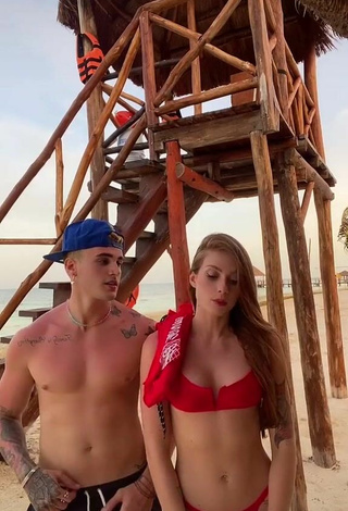 Sexy Flávia Charallo in Red Bikini at the Beach
