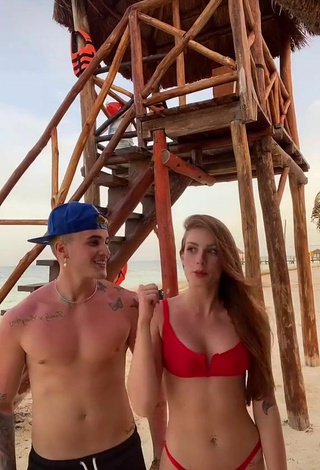 5. Sexy Flávia Charallo in Red Bikini at the Beach