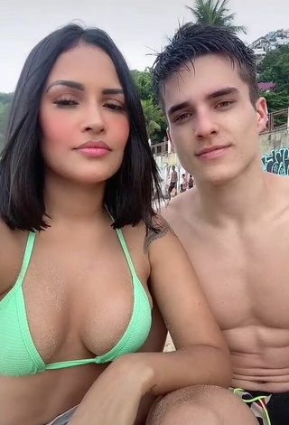 Cute Flayslane Raiane Preira da Silva Shows Cleavage in Green Bikini Top