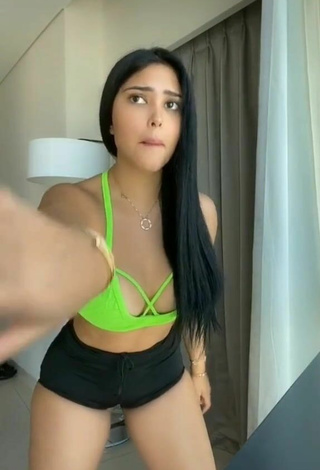 2. Cute Franjomar Shows Cleavage in Green Crop Top