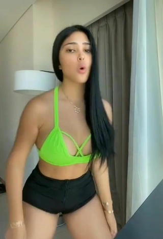 3. Cute Franjomar Shows Cleavage in Green Crop Top