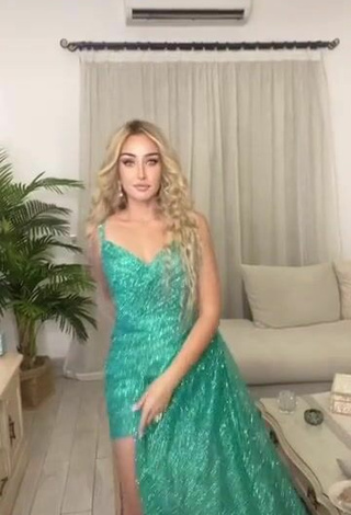 Sexy Hannah El-Zahed in Green Dress