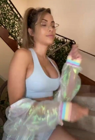 Breathtaking Maddy Belle Shows Cleavage in Grey Crop Top